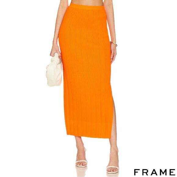 FRAME **NWT** Mixed Rib Cutout Skirt in Bright Tangerine - Picture 9 of 15